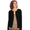 Ladies Cotton Button Front Crew Neck Cardigan - BLACK